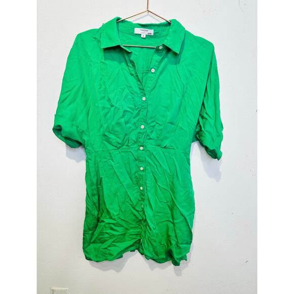 THAKOON Women's Green Collared Short Sleeve Tie Waist Mini Shirt Dress Size 8 - Picture 3 of 13